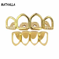 mathalla grill set real gold electroplated hollow tooth top and bottom grills with cz top grill suitable for men and women