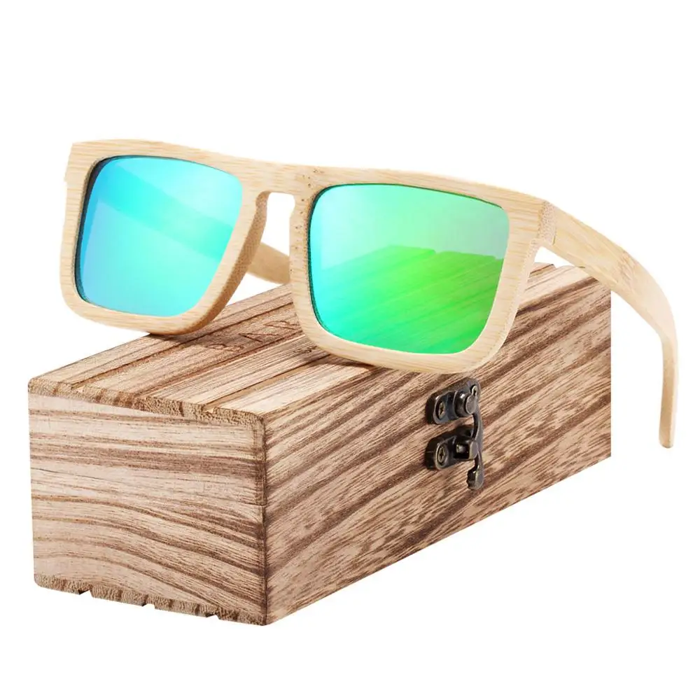 Green BARCUR уникальные мужские деревянные Солнцезащитные очки женские UV400 женские очки винтажные Поляризованные бамбуковые солнцезащитные очки для мужчин oculos de sol - Цвет линз: Green