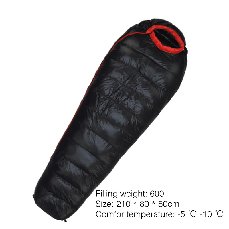 black 600g Спальный мешок для кемпинга, 600 г, 800 г, 1000 г, Сверхлегкий, сохраняет тепло, для альпинизма, зимнего уличного оборудования - Цвет: black 600g