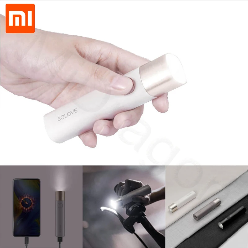 Xiaomi SOLOVE портативный фонарик Мобильная мощность USB Перезаряжаемый яркость EDC фонарик 3000 мАч светодиодный фонарик для велосипеда