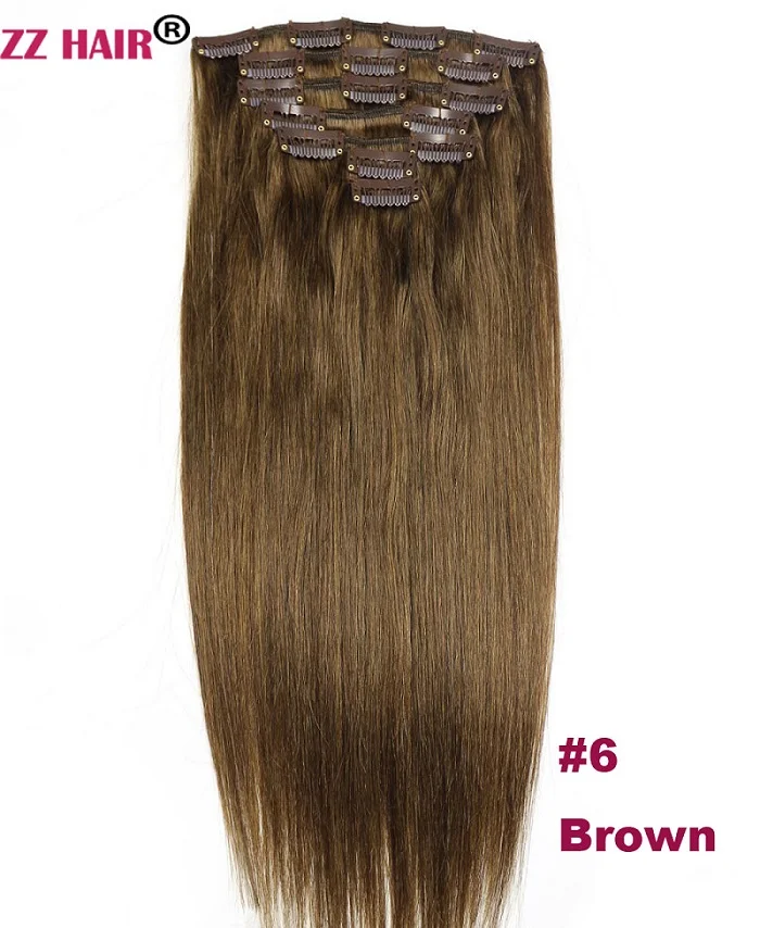 ZZHAIR 70 г 1"-18" машинные волосы remy 7 шт. в наборе человеческие волосы для наращивания на всю голову набор Натуральные Прямые Волосы - Цвет: #6