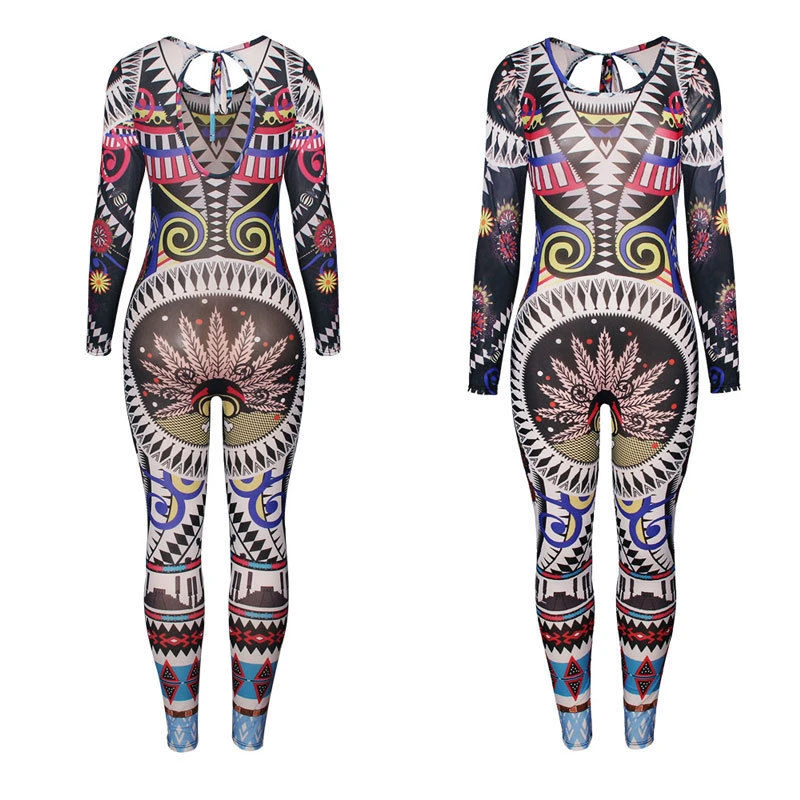2017 Новый женский комбинезон с принтом в стиле бохо сексуальный открытой спиной