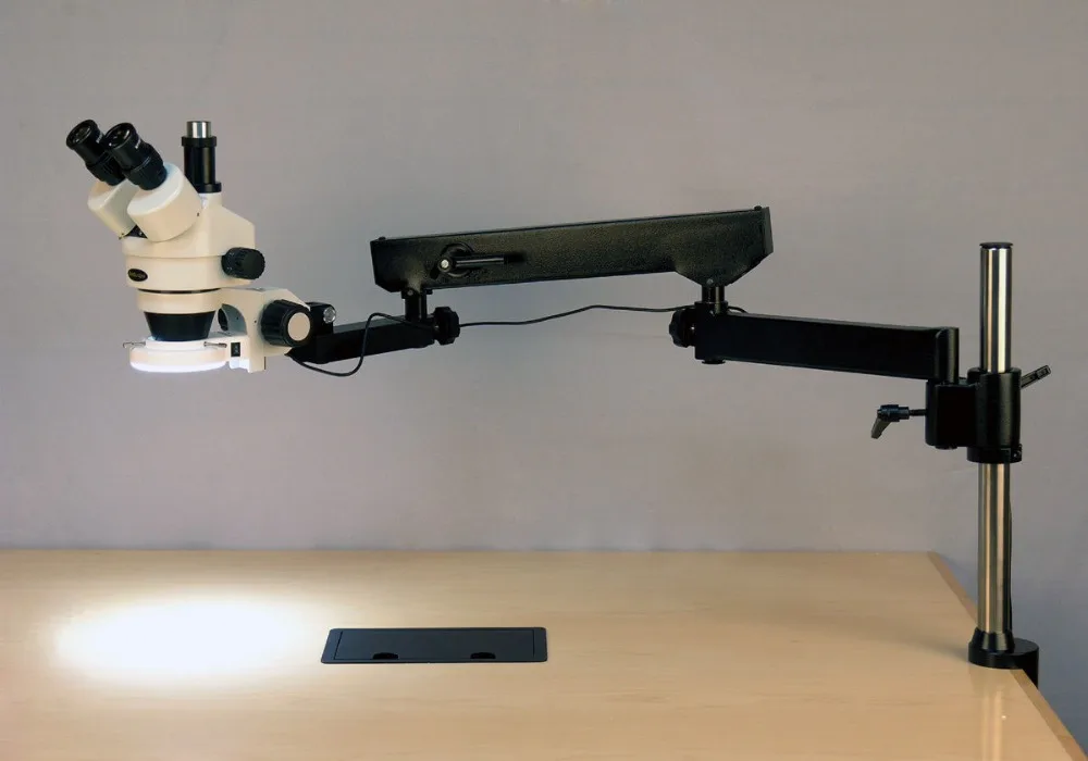 AmScope 7X-45X Тринокулярный шарнирный кронштейн зажим 144-LED зум стерео микроскоп |