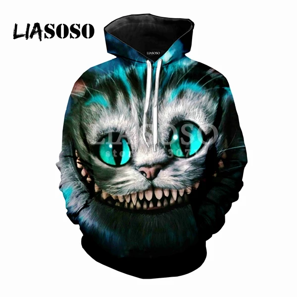 2 LIASOSO, осенняя Новинка, мужская, женская модная толстовка, 3D принт, Чеширский кот, толстовка, Harajuku, длинный рукав, милый топ, Повседневный пуловер, M054 - Цвет: 2