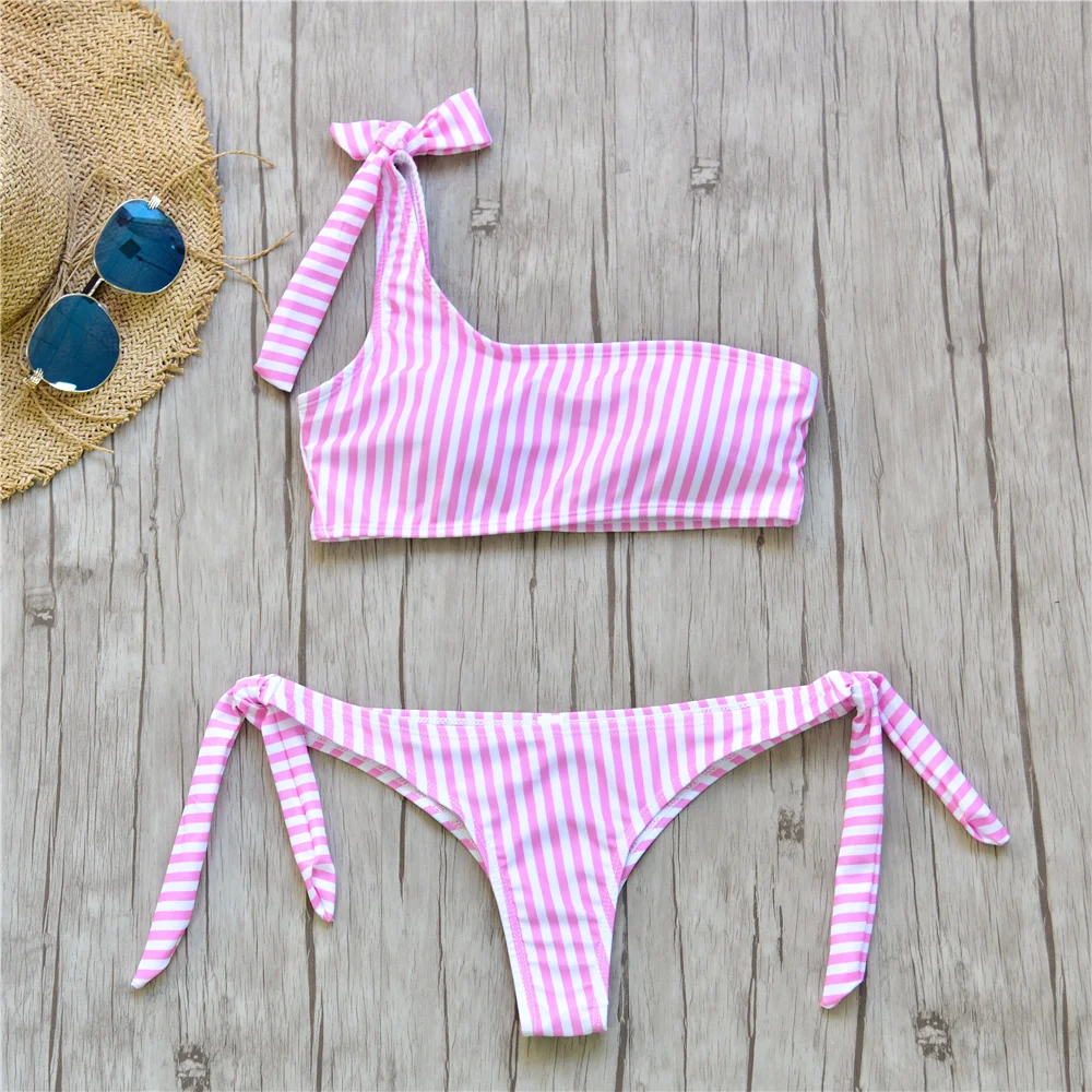Женская одежда для плавания комплект женского бикини в полоску бандажный с пуш