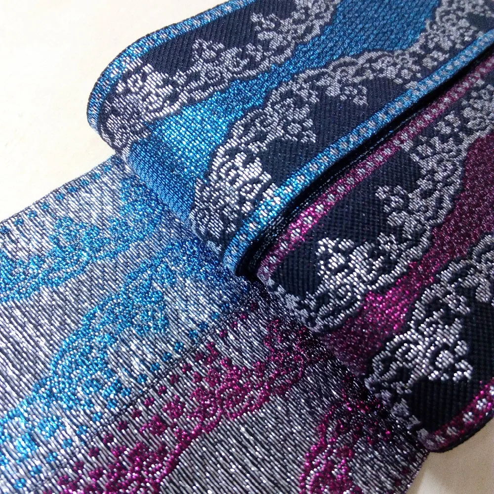 5cm 50mm 2' Wavy Silver Filigree Beautiful Ethnic Black Purple Blue Curtain Laciness National Jacquard Ribbon Embroidery Webbing | Дом и