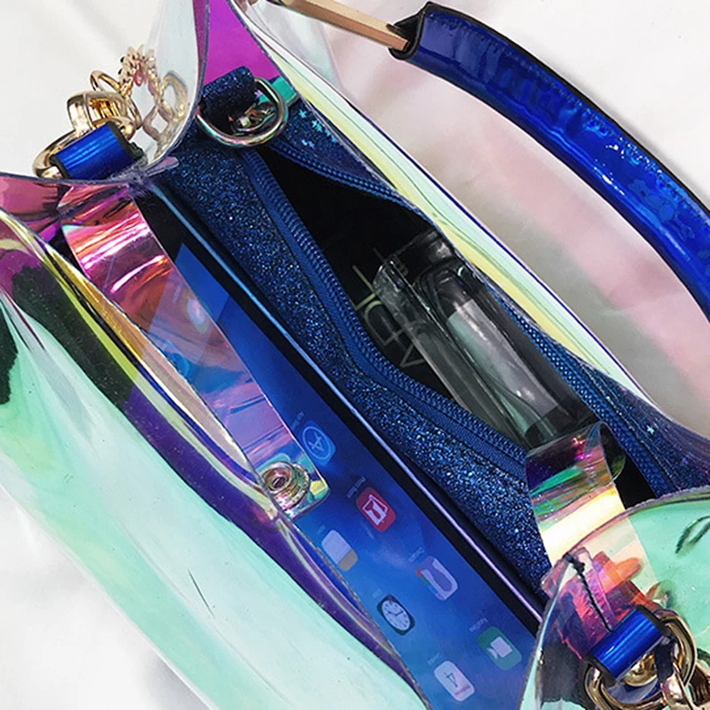 Прозрачная голограмма сумки из лазерной кожи ПВХ Желейная цепочка женская
