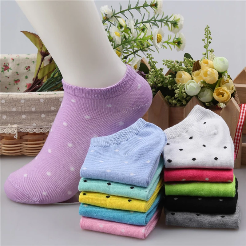 Women Cotton Sock Slippers Spring Summer Autumn Cute Candy Dot Invisible Ventilate Boat Socks Low Ankle Hosiery for Woman | Женская