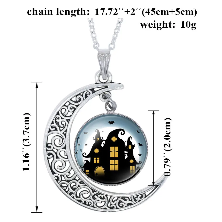 Хэллоуин Черный кот призрак картина стеклянная подвеска с кабошоном ожерелье