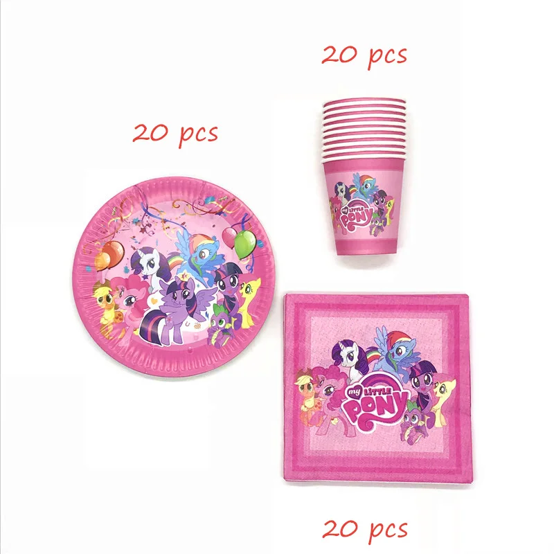61 шт./лот, одноразовые столовые приборы в стиле My Little Pony, кружки, тарелки, салфетки, детские скатерти для украшения дня рождения