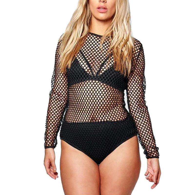 Женский Облегающий комбинезон FUNOC черный/белый с длинным рукавом сеткой на спине