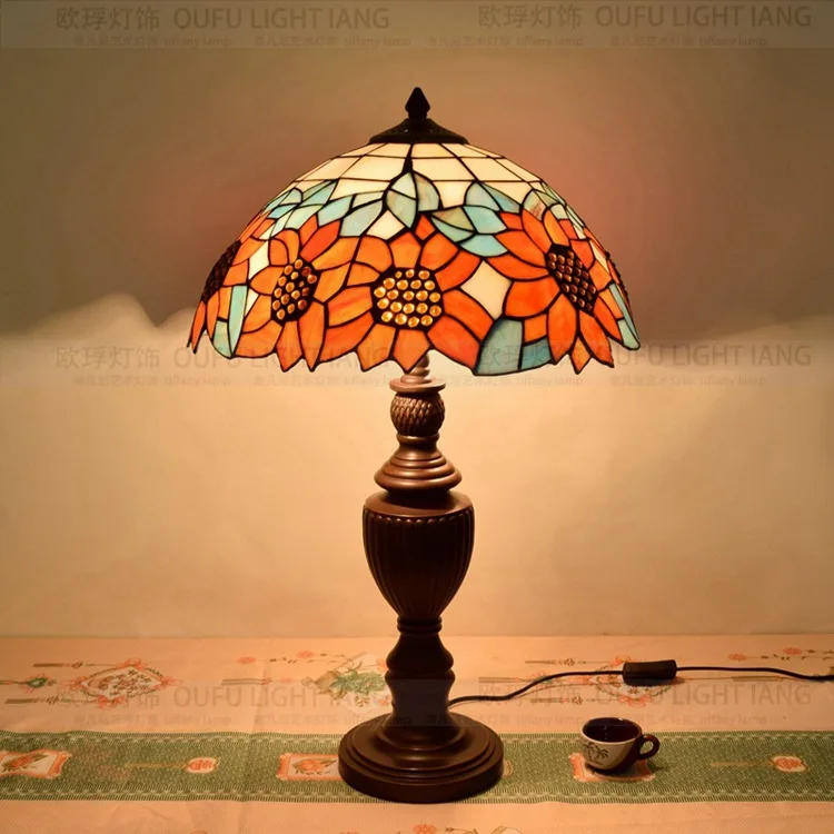 

40CM Tiffany sunflower Table Lamp Country Style Stained Glass Lamp for Bedroom Bedside Lamp E27 110-240V