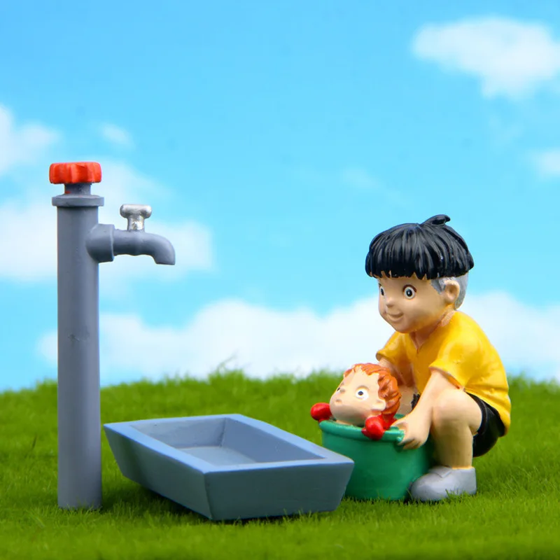 Хаяо Миядзаки Ponyo на Клифф раковина кран забор Холдинг ведро Золотая рыбка нефрит
