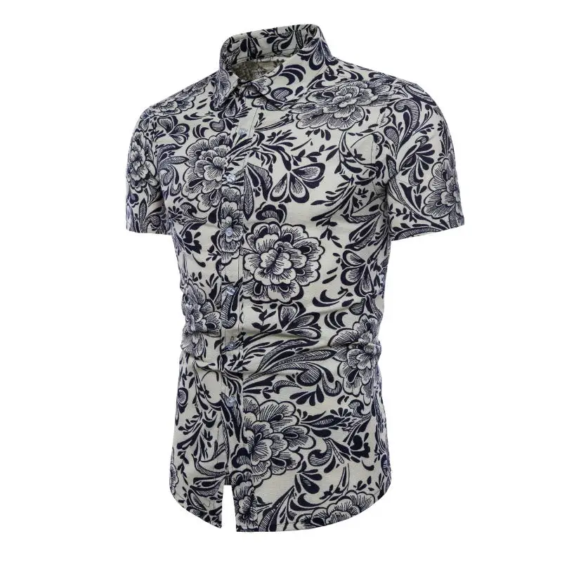 2019 Spring Men's shirt Floral printing long sleeve shirts men clothes flowers printed vintage Linen Casual Male Shirt | Мужская