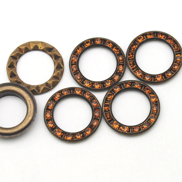 60 компл./лот большие круглые металлические люверсы из латуни с кристаллами и