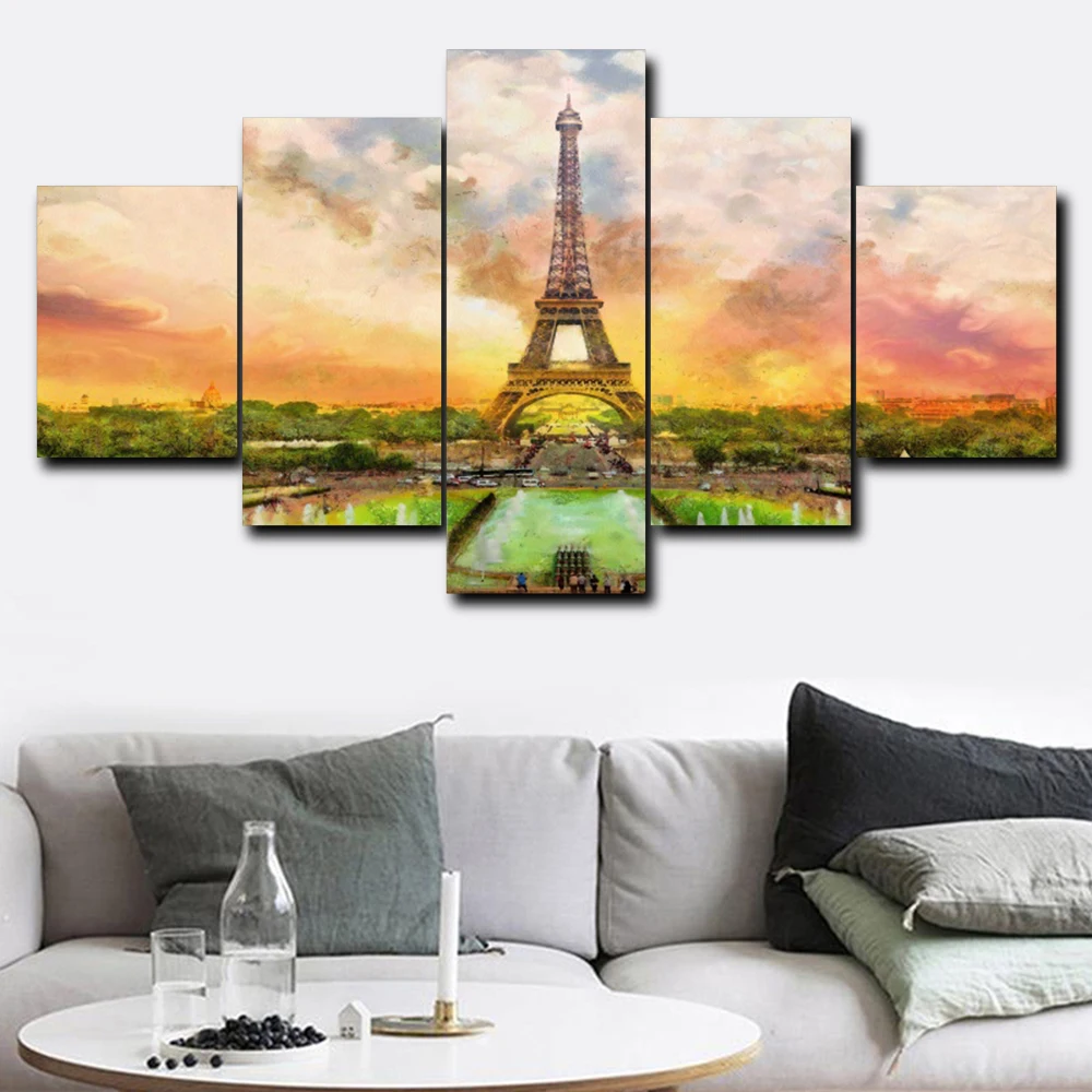 

Laeacco Paris Tower Posters and Prints Modular 4 Pcs Pictures Wall Art Canvas Painting Modern Home Decoration Room Wall Decor