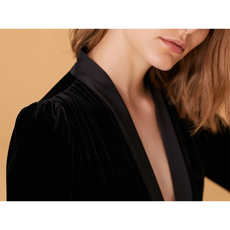 Velvet Jumpsuit Women's Deep V Neck Satin Long Sleeve - Black Elegant Slim Fit Ladies Chic Runway Clothing image 6