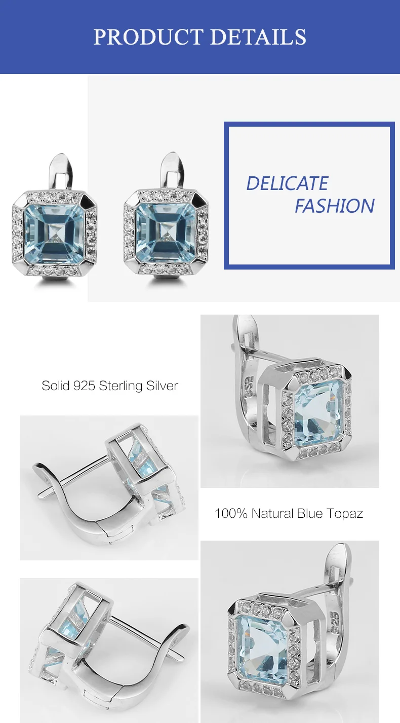 Gem's Ballet 4.52Ct натуральный Небесно-Голубой топаз драгоценный камень серьги гвоздики для женщин свадебные твердые 925 пробы серебряные ювелирные изделия