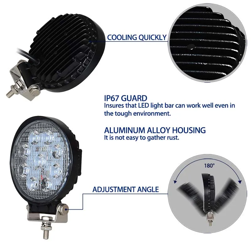 4 inch 27W 24V 12V Round LED Work Light Flood Spot Beam Offroad Driving Lamp for Motorcycle Car Truck SUV ATV | Автомобили и