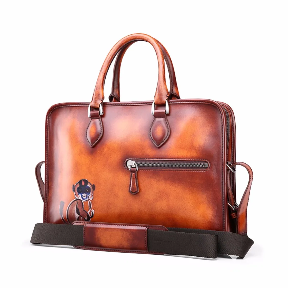 TERSE_3D печатных кожаный портфель ручной люкс мужская сумка с плечевым ремнем в orange