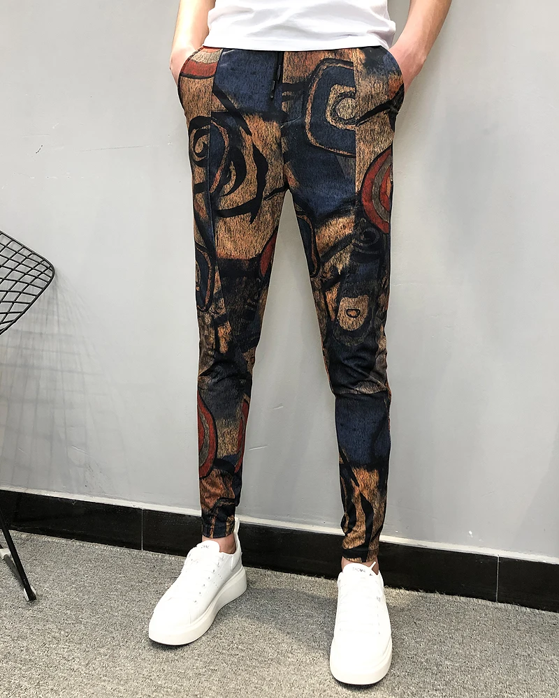 Летние модные брендовые новые Pantalon Hombre мужские штаны для бега, повседневные облегающие штаны до щиколотки с принтом, шаровары, мужские брюки
