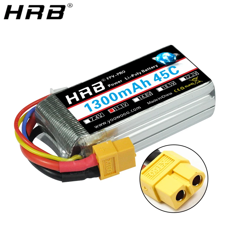 Аккумулятор hrb lipo 1300 мА/ч, 45C 3,7 V 7,4 V 11,1 V 14,8 V 18,5 V 22,2 V XT60 1S 2 3S 4S 5S 6S RC Запчасти для MJX ошибки 6 FPV Дрон RC самолет