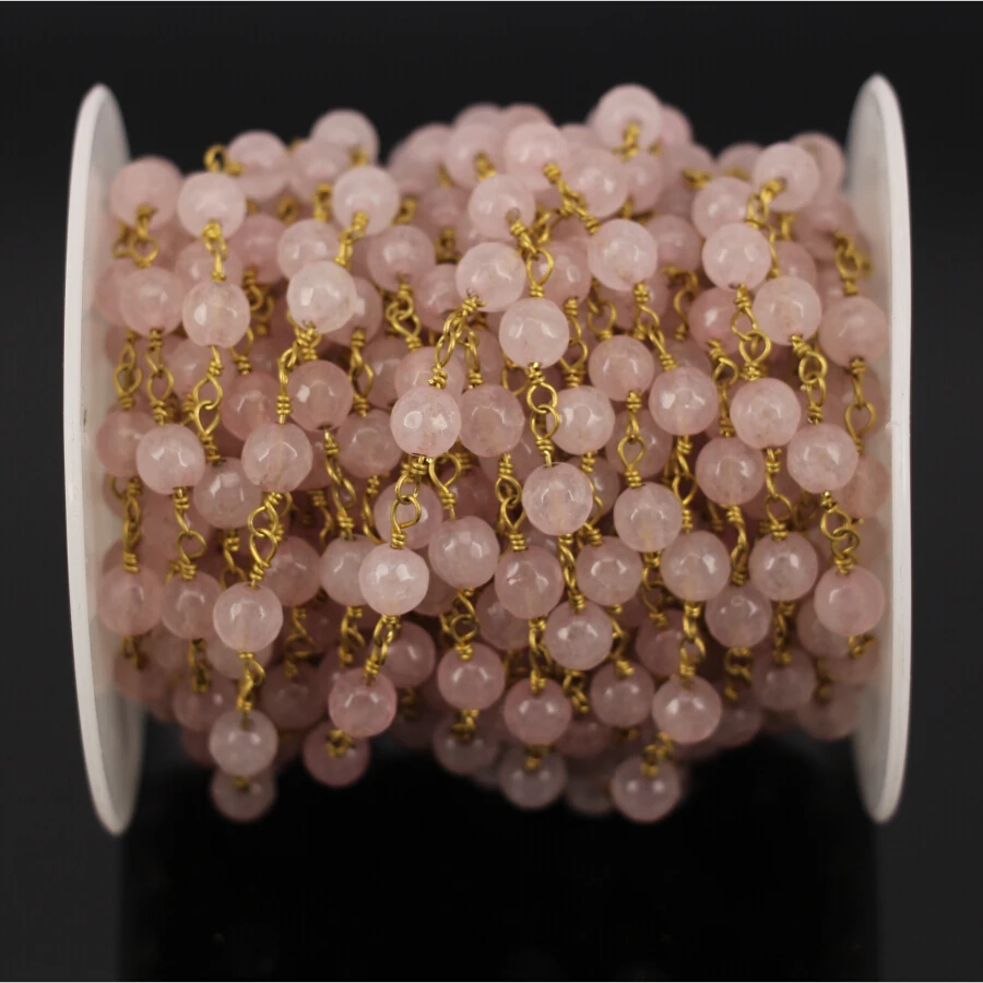 5 метров цепочки сделай сам с гранеными круглыми бусинами из розового кварца