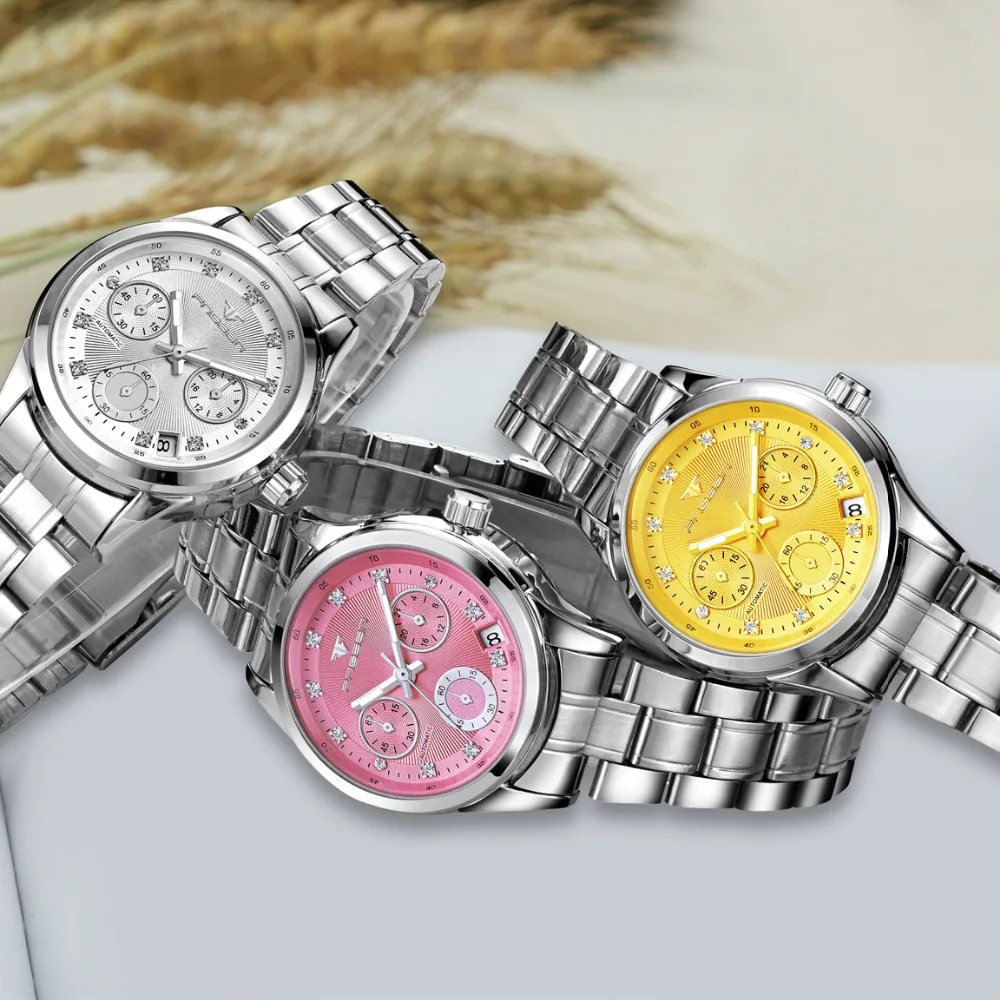 Женские роскошные Серебристые механические часы женские с автоматической датой