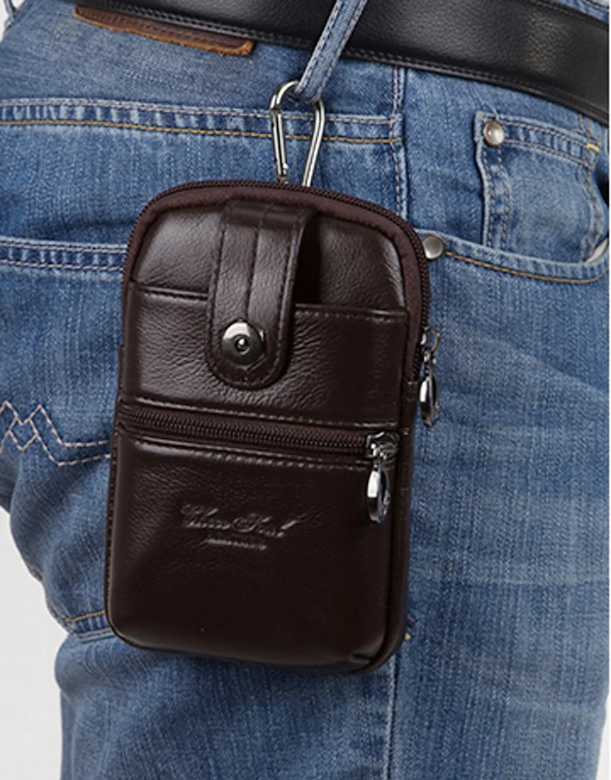 Мужская поясная сумка из натуральной кожи чехол для телефона или кошелек с