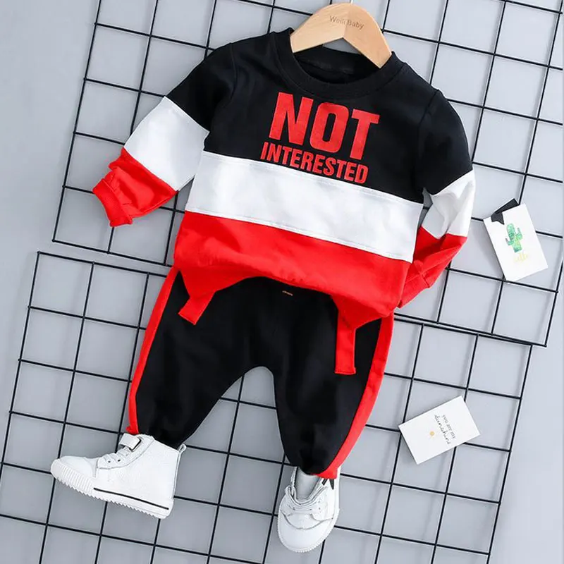 Spring Autumn Baby Boy Girl Set Cotton Toddler Kids Clothes Letter Sport Suit For Infant Splicing Long Sleeve T-Shirt Pants | Детская
