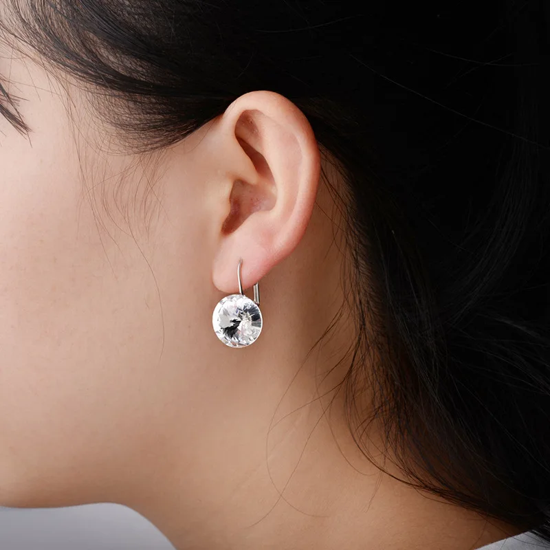 Crystal Висячие серьги с кристаллами Swarovski,, с круглыми камнями, для женщин, элегантные, вечерние, свадебные ювелирные изделия, распродажа - Окраска металла: Crystal