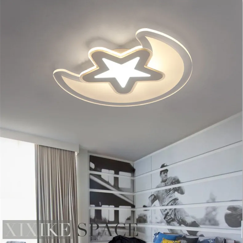 Ultra-thin modern minimalist led star-moon bedroom ceiling lamp creative boy girl baby child room lights 110V 220V | Лампы и освещение
