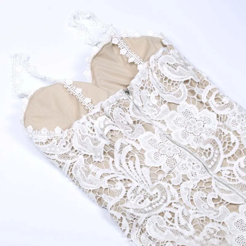 

Fashion Women Party Lace Midi Dress White Lace Floral BodyCon Sundress