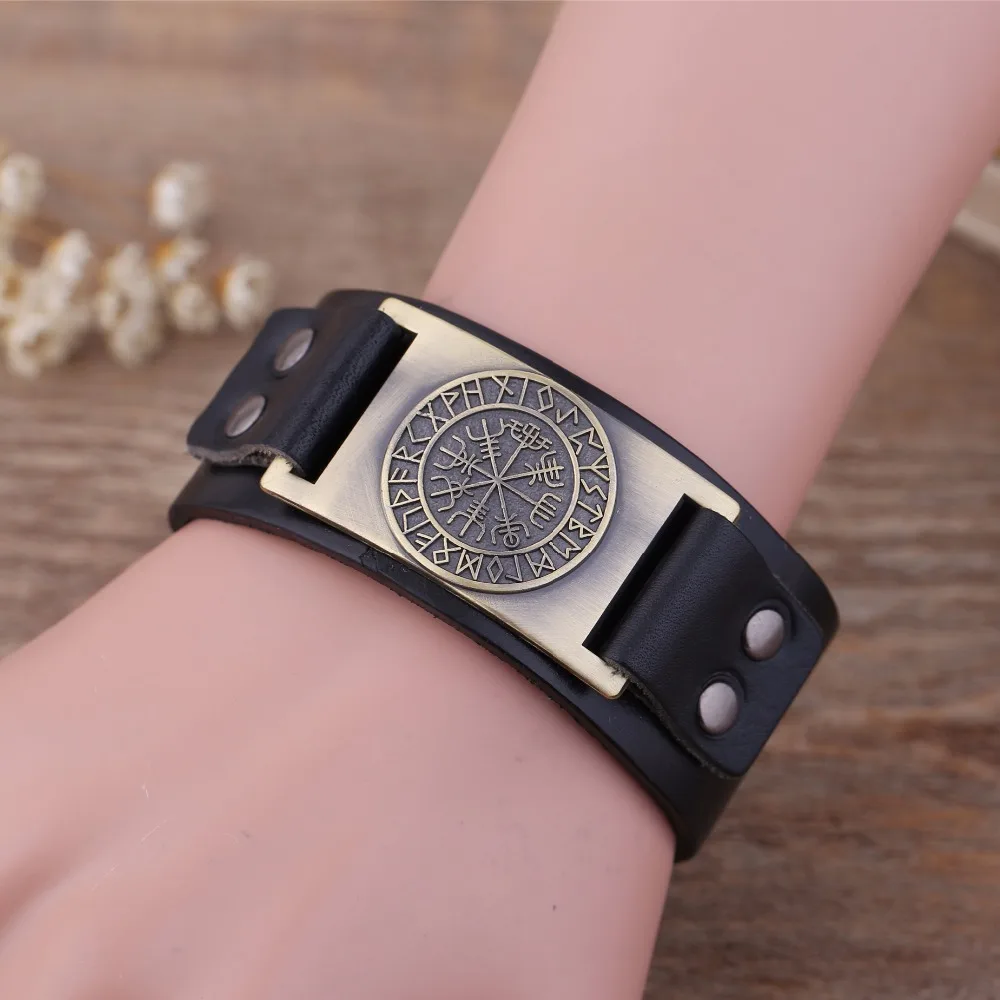 Dawapara скандинавские руны браслет викингов из натуральной кожи Awe Tray оснастка