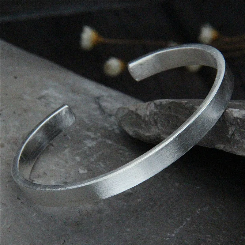 

Chiang Mai handmade smooth Bracelet son concise art S925 pure Thailand restoration ancient men's and women's Bracelet