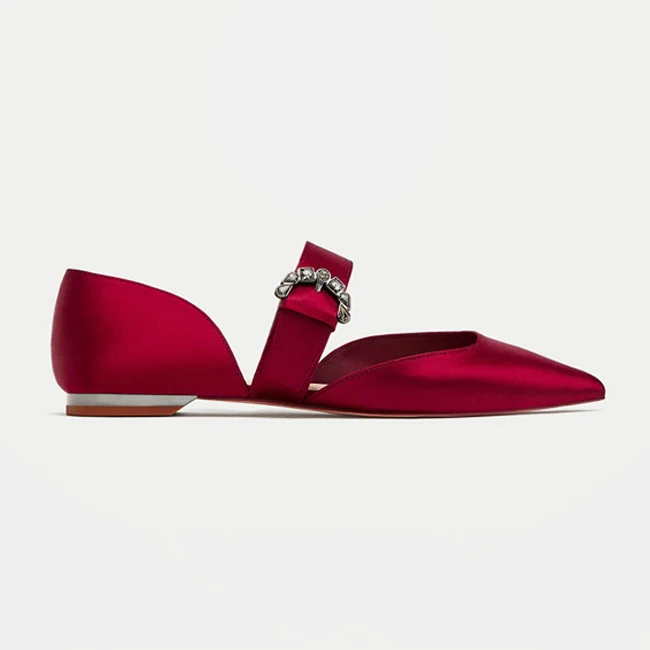 Red Flat Shoes Роскошные женские туфли на плоской подошве со стразами; туфли на плоской подошве с острым носком; элегантные шелковые лоферы; женская обувь Mary Jane - Цвет: Red Flat Shoes