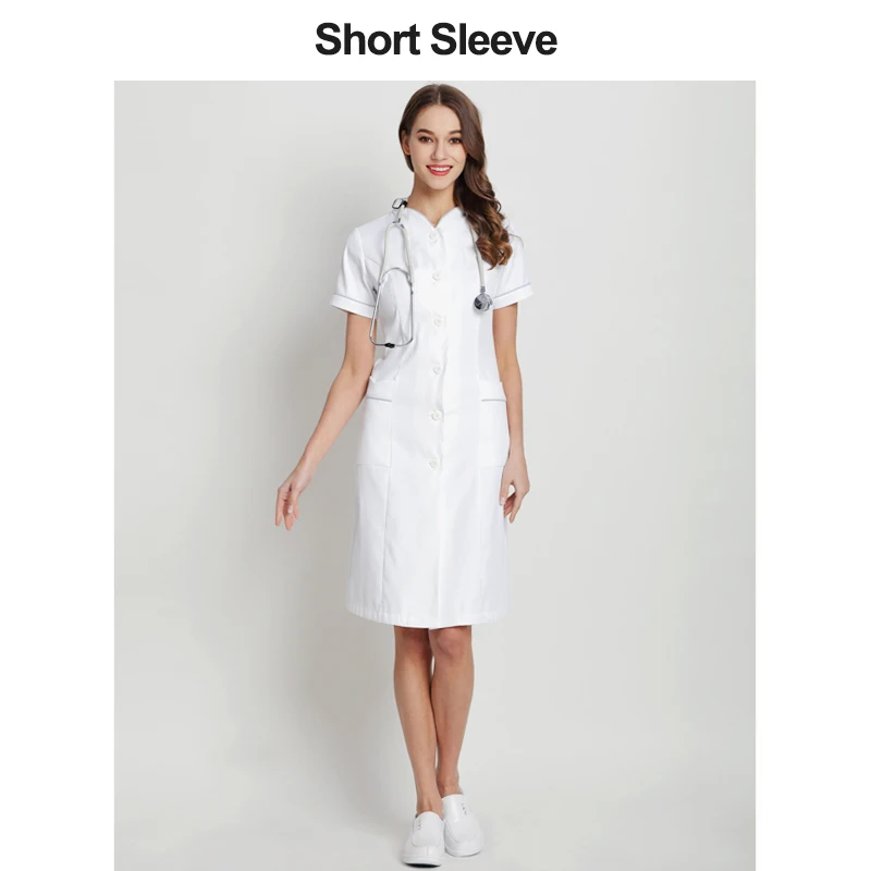 Short Sleeve Скраб платье для кормления платье косметичка Рабочая Униформа белый для женщин лето стрейч спа-Униформа великолепный - Цвет: Short Sleeve
