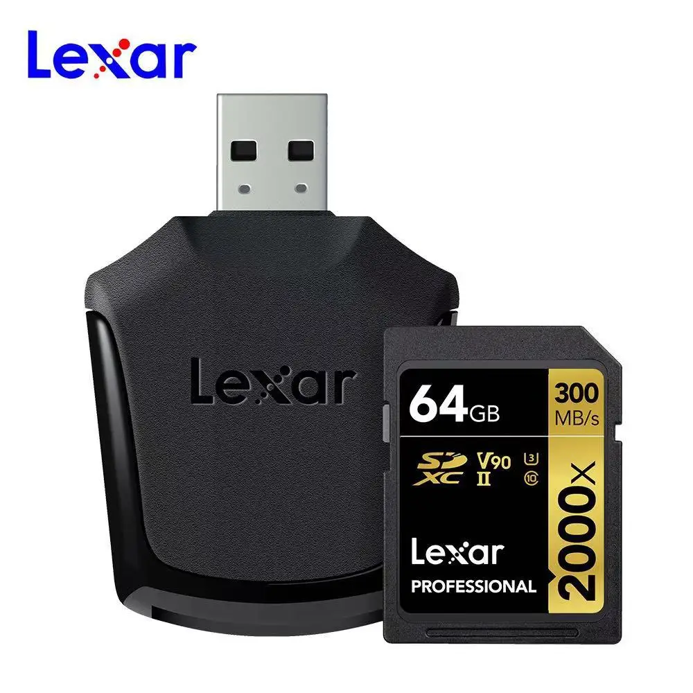 Lexar 128 Гб 64 Гб оперативной памяти, 32 Гб встроенной памяти, ограниченная серия флэш-накопитель 300 МБ/с. Sdhc 2000x для Sd, карта памяти Sdxc uhs-i ii U3 флэш-памяти для 3d 4k для зеркальной однообъективной камеры Камера - Емкость: 64 ГБ