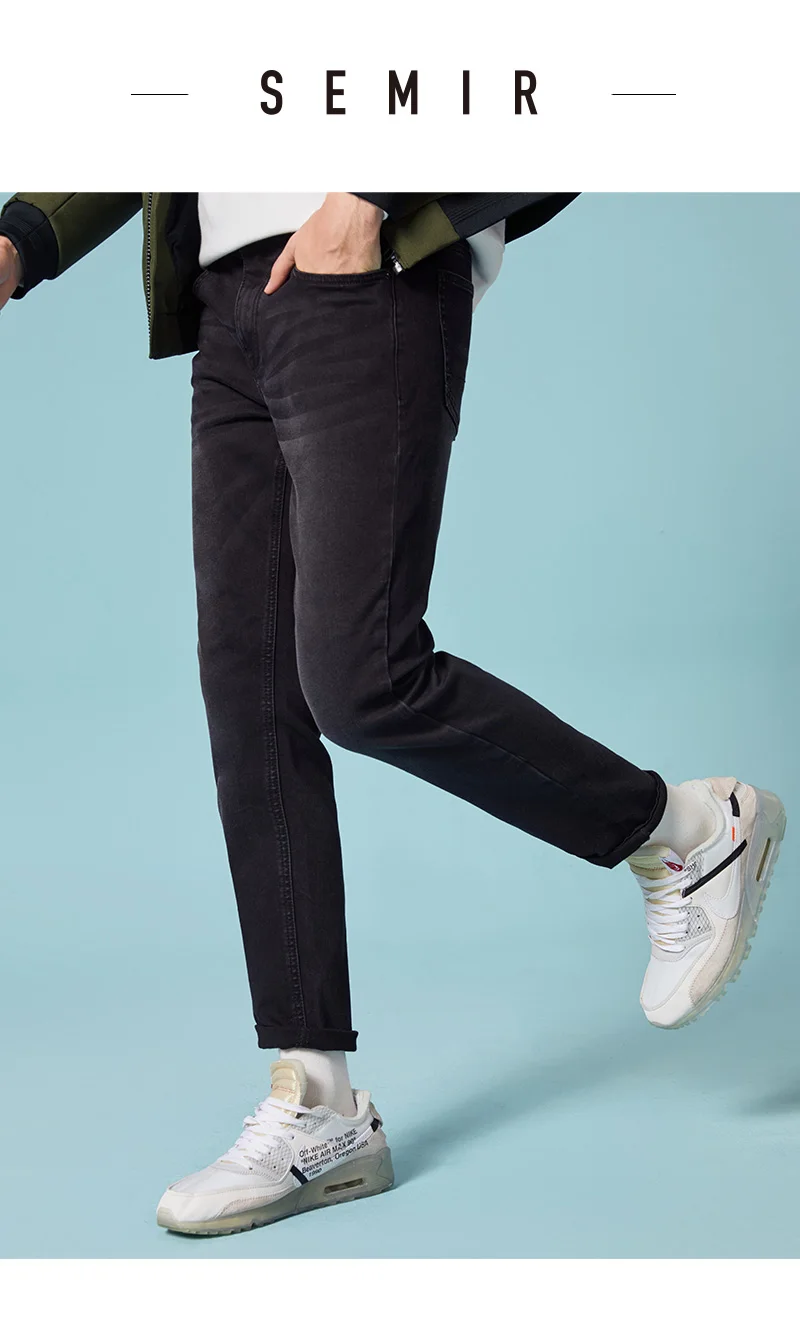 SEMIR, новинка, мужские брендовые джинсы, модные, мужские, черные,, мужские брюки, повседневные, облегающие, прямые, с высокой талией, обтягивающие джинсы