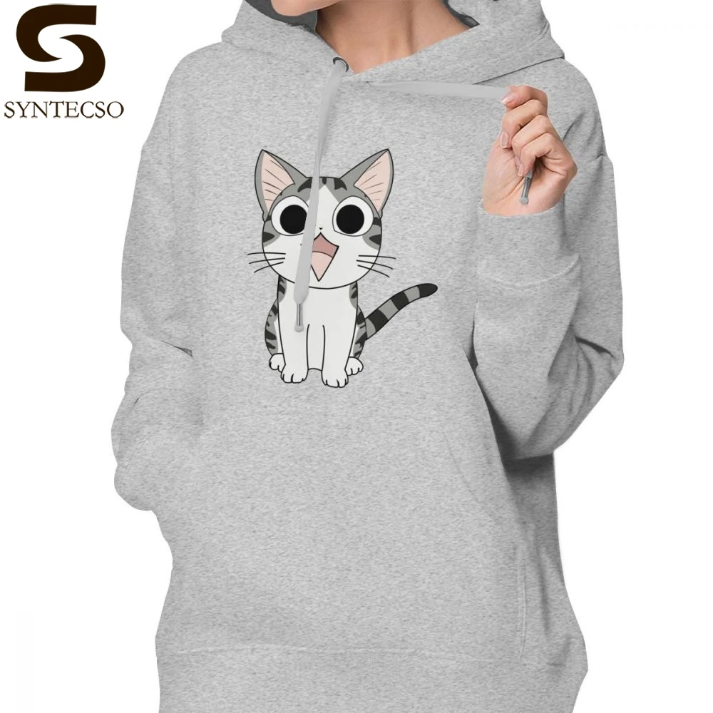 Японская кошка Толстовка Chi The Cat толстовки хлопок Белые толстовки женские трендовые более размера графический пуловер с длинным рукавом Толстовка