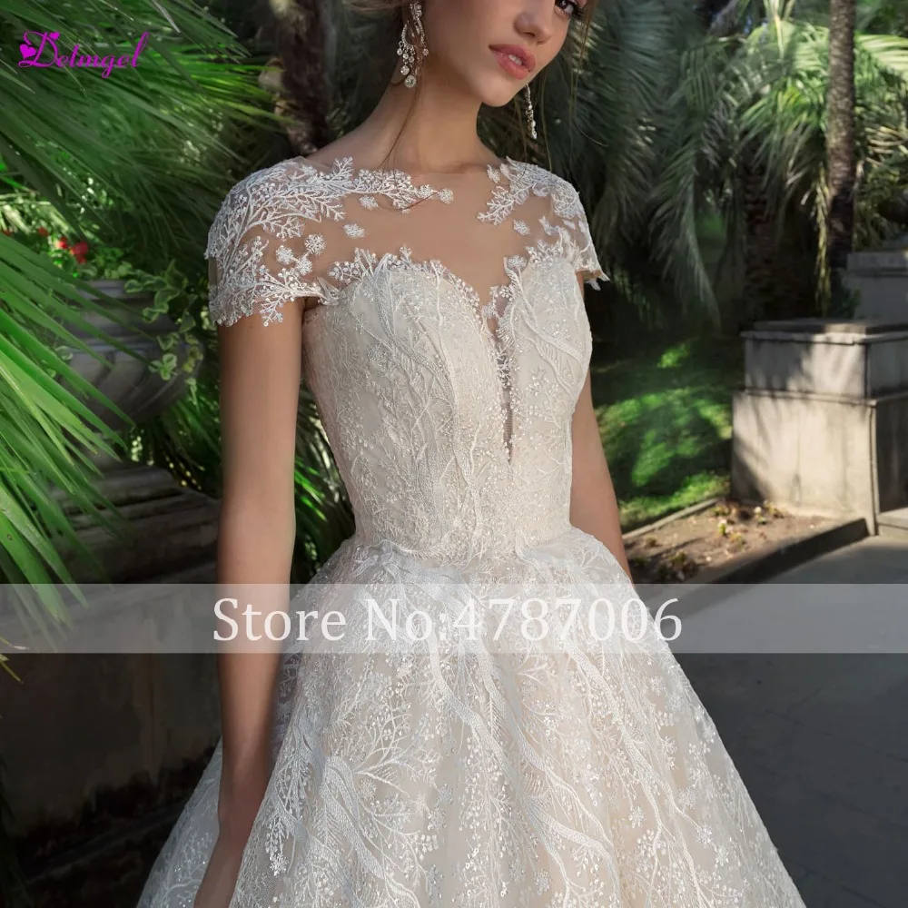 Платье для свадьбы Detmgel кружевное с О-образным вырезом и рукавами-крылышками 2019 |