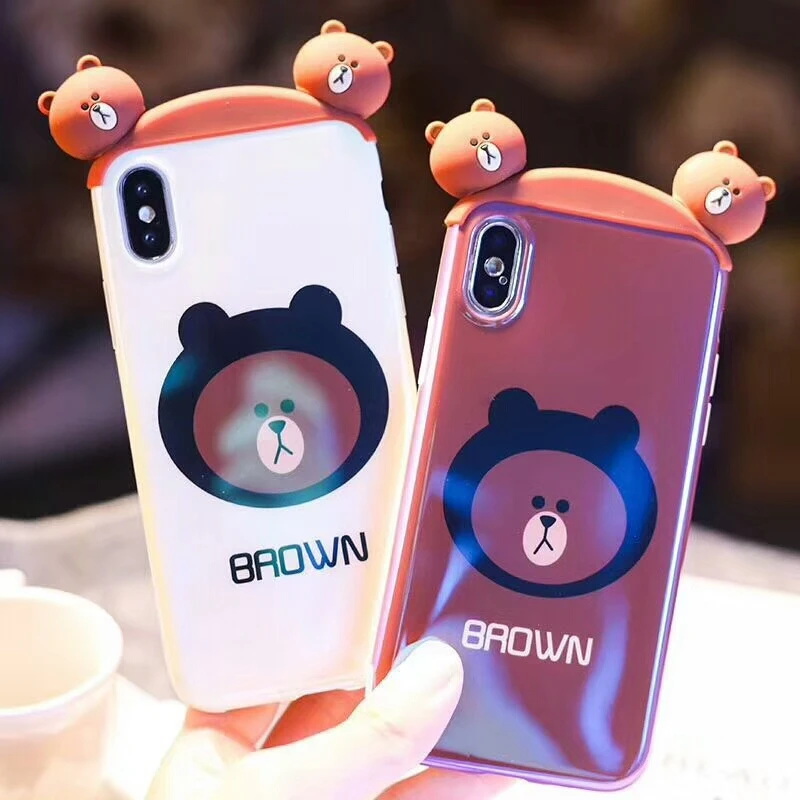 Blu-ray Brown Bear Cony Rabbit Case for iPhone X XS Max XR Removable Double-Headed Doll Soft Cover For 8 7 6s 6 Plus |