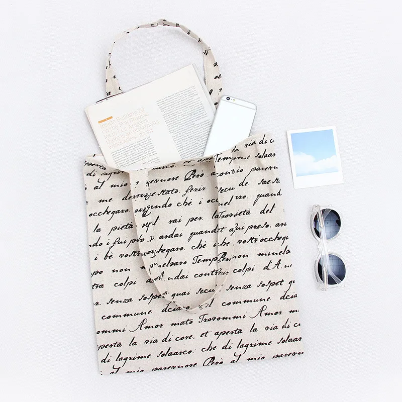 Многоразовая сумка YILE из хлопка и льна тоут с английской надписью L265|reusable bag|reusable