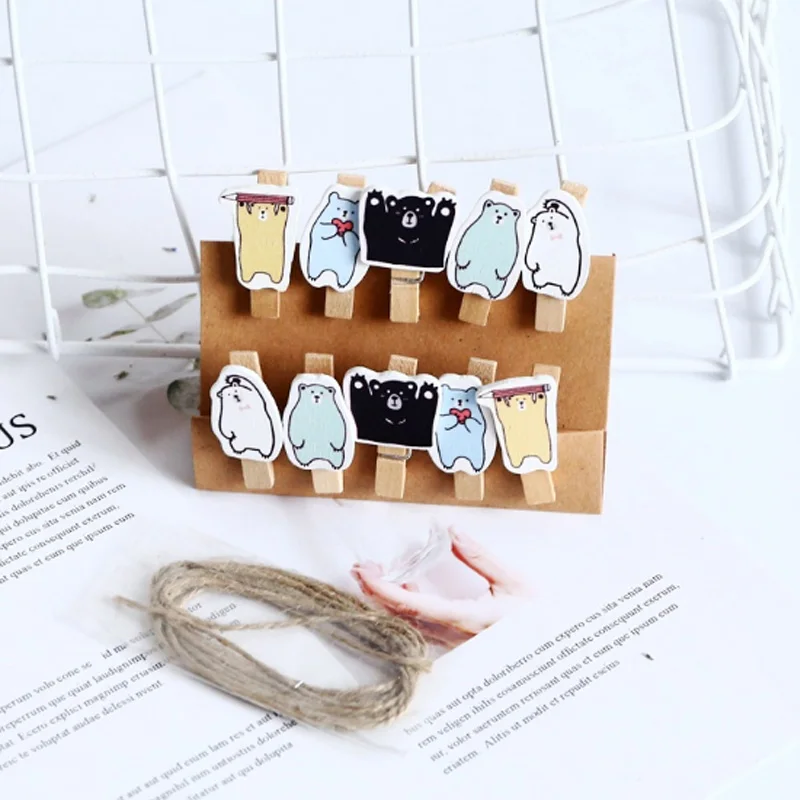 10 шт./лот каваи мини медведь деревянный зажим фото бумага открытка Ремесло DIY украшения зажимы офисные привязки поставки с