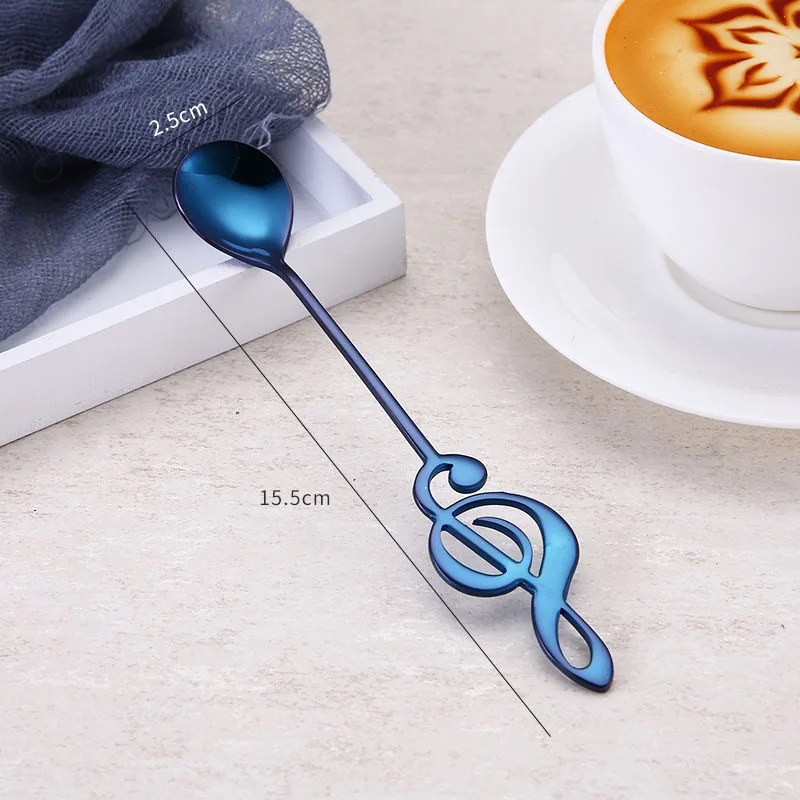 Blue 304 кофейные ложки из нержавеющей стали, цветная кофейная посуда, чайные ложки, креативные ложки в форме ноты, десертная ложка в подарок, кухонные аксессуары - Цвет: Blue