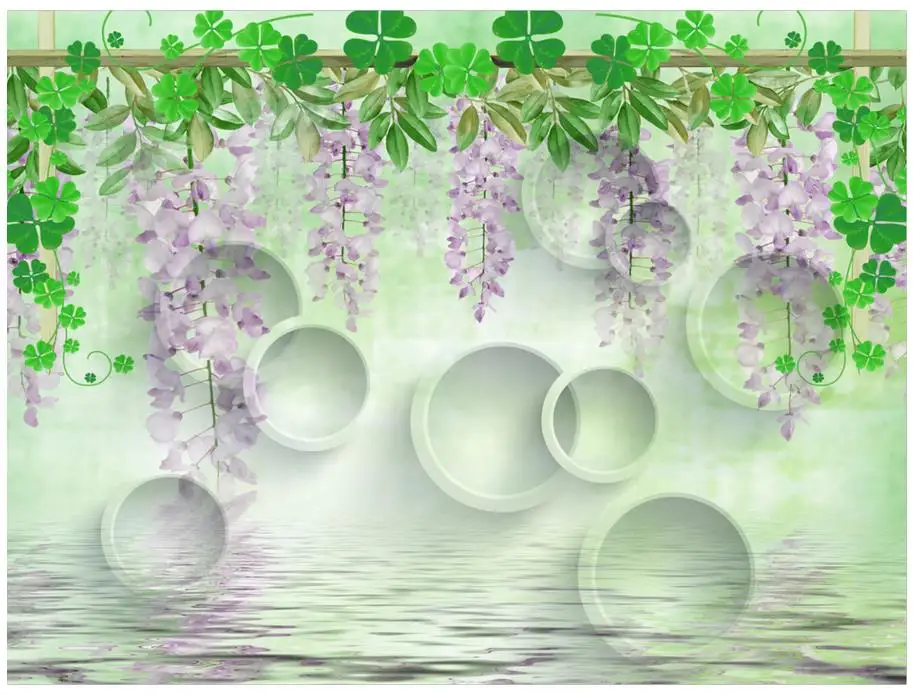 Пользовательские 3d росписи обои Глициния отражение круг ТВ фон Спальня фото