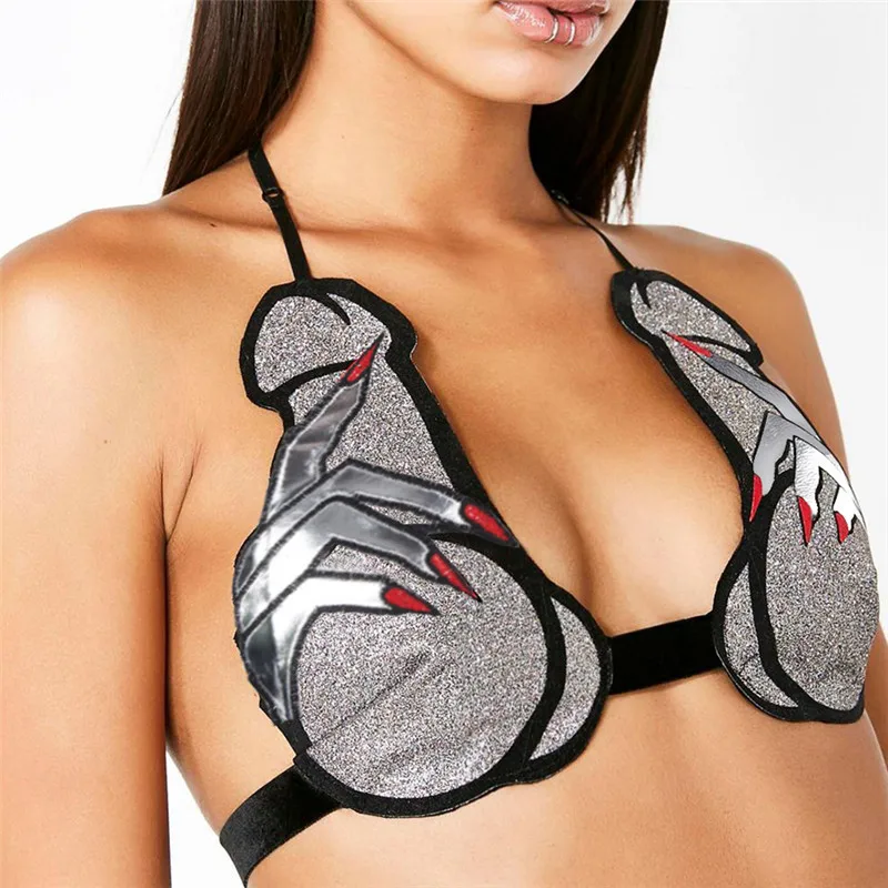 LVINMW Sexy Finger Embroidery Print Deep V Neck Crop Top Women Bustiers Spaghetti Strap Backless Camis Top Female Party Club Top