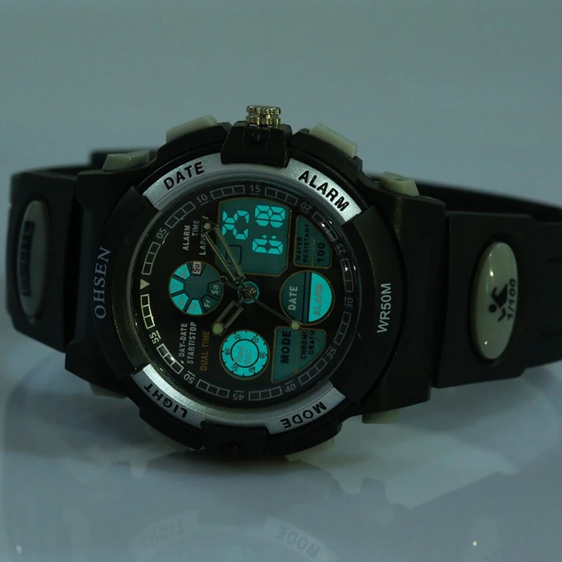 2017 OHSEN Бренд Электронные Кварцевые Часы Мужчин Мужской ЖК Дисплей Каучуковый