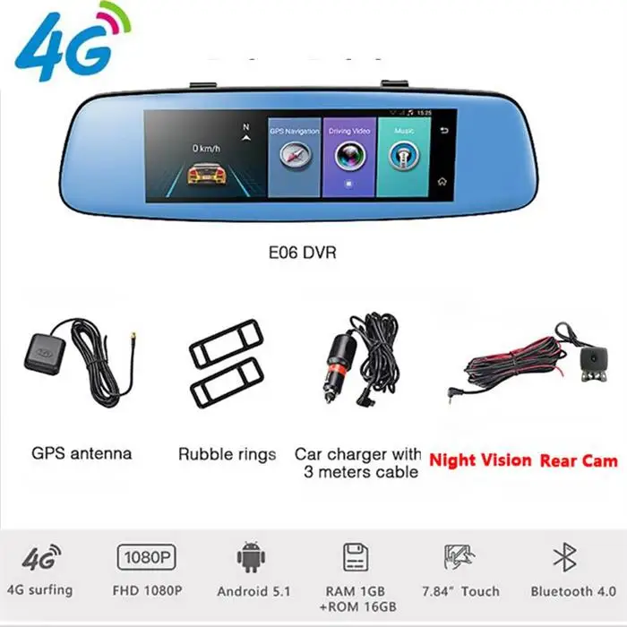 Nightvision rear cam Zuczug 7.8" 4 г Touch IPS Автомобильный видеорегистратор камеры Smart Android зеркало заднего вида GPS, Bluetooth, Wi-Fi ADAS радар автомобилей помочь два объектива регистраторы - Название цвета: Nightvision rear cam