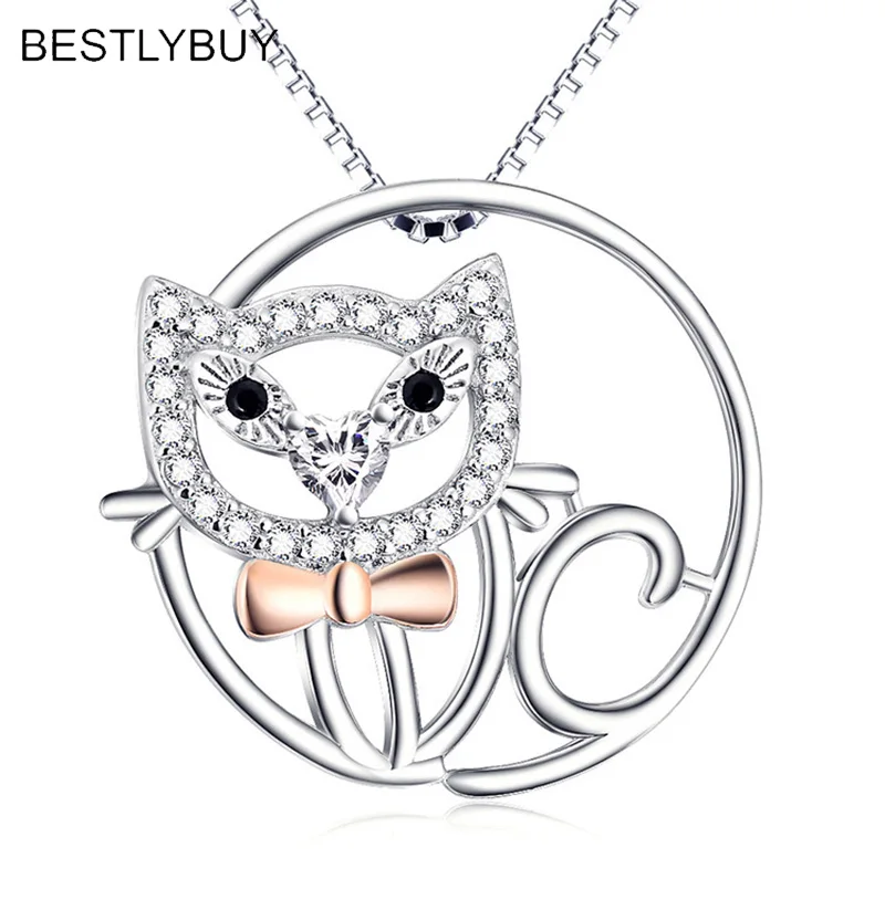 

BESTLYBUY New Arrival Simple Curious Cat Jewelry Pendants 925 Sterling Silver Cat Necklaces For Women Girl Fine Jewelry